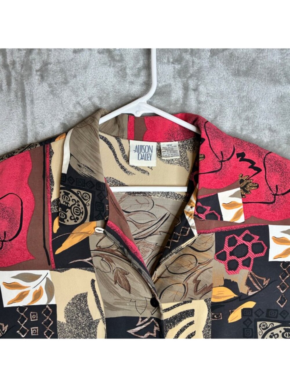 Allison Daley Blouse Womens 18W Button Up Abstract Print 3/4 Sleeve Polyester - Picture 3 of 5